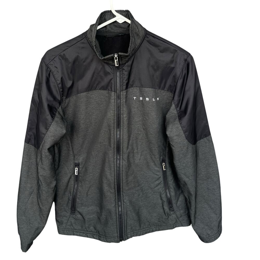 Tesla Womens Softshell Jacket Medium‎ Full Zip Gray Embroidered Logo EV Car